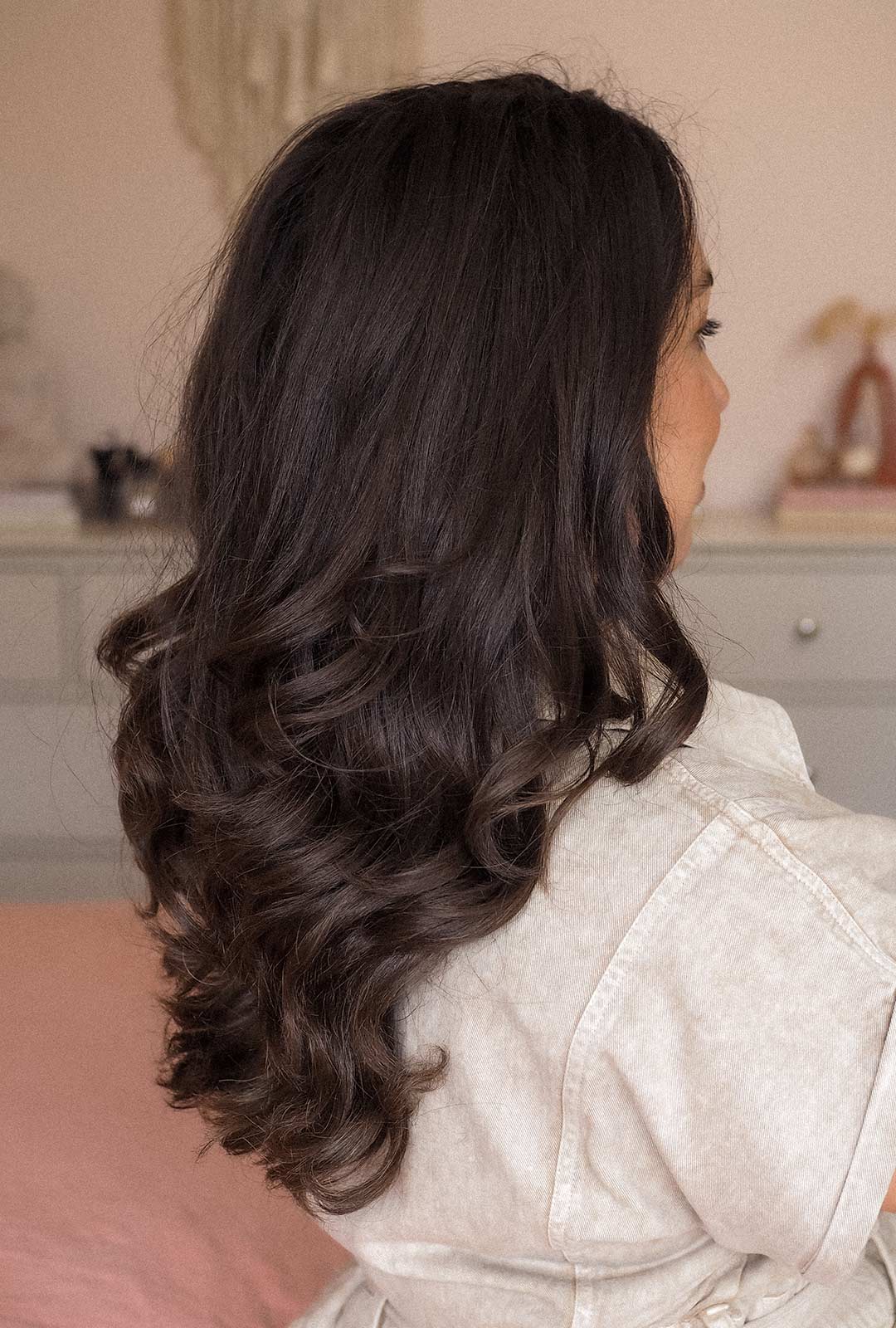 boho waves on medium length dark brown hair